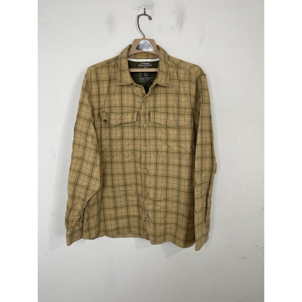 REI Mens Shirt XXL Beige Plaid Flannel Outdoor‎ Camping Workwear Button Up